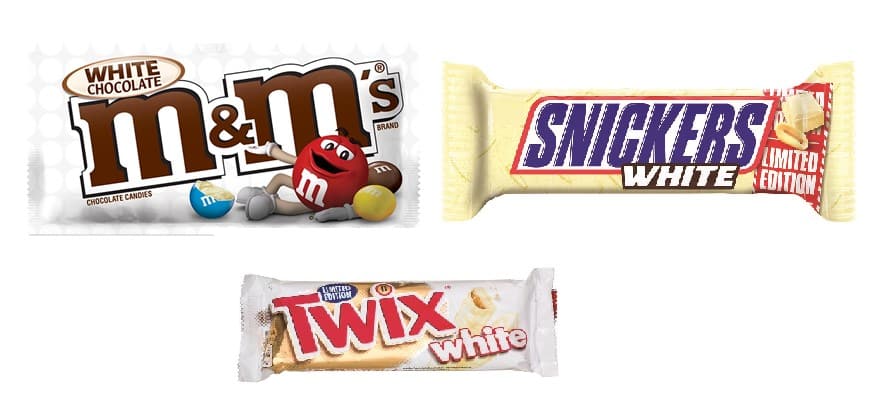 מהדורה לבנה של חטיפי מרס: M&M, סניקרס וטוויקס