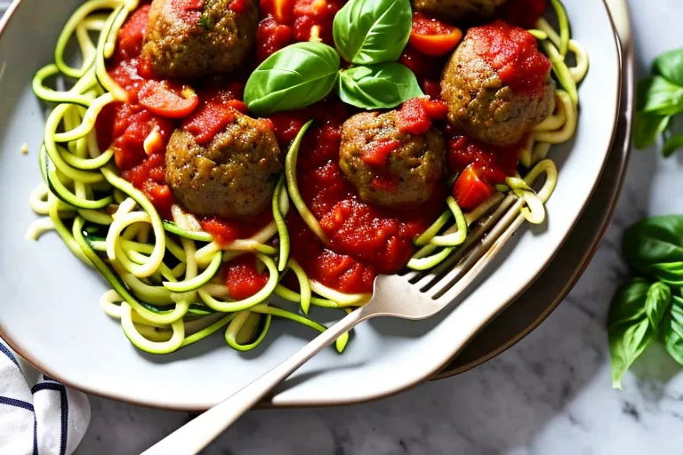 Zucchini Noodles with Tomato Basil Sauce and Meatballs